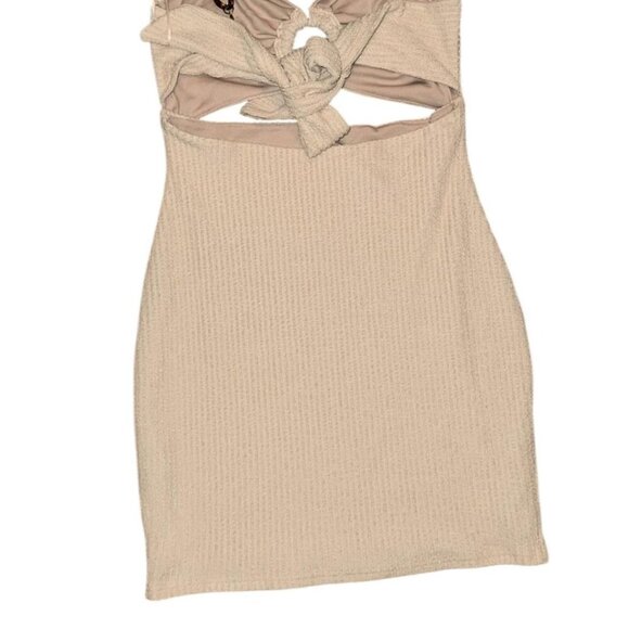 Cream and tan mini bodycon coverup dress - Picture 4 of 4